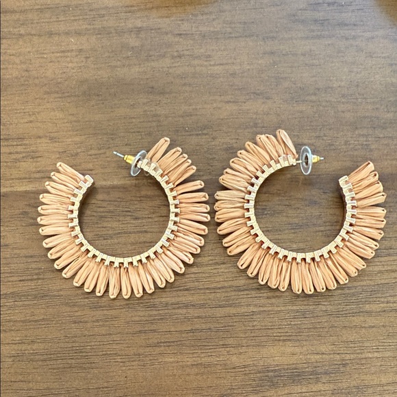 Elegant Gold and Tan Raffia Hoop Earrings - Picture 4 of 8
